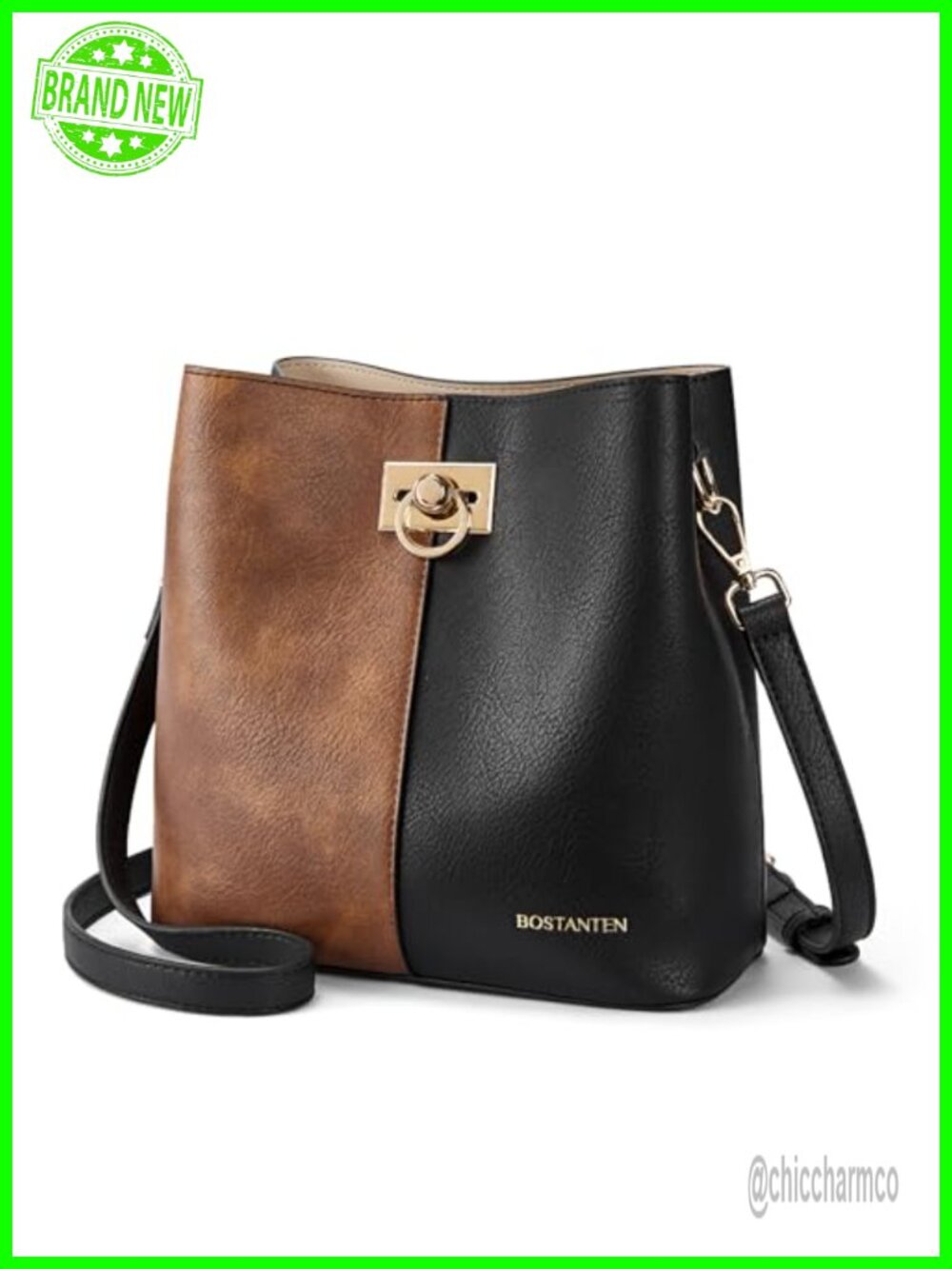 Vegan Leather Crossbody Bucket Bag Multi-Pocket Adjustable Shoulder Purse